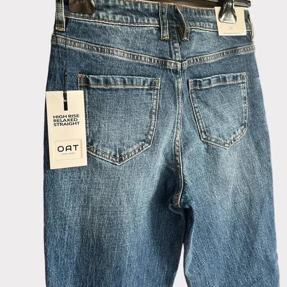 OAT NY Women's 25 High Rise Relaxed Fit Straight Distressed Jeans Denim - Picture 6 of 8